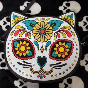 Sugar Skull Cat Crossbody Purse EUC